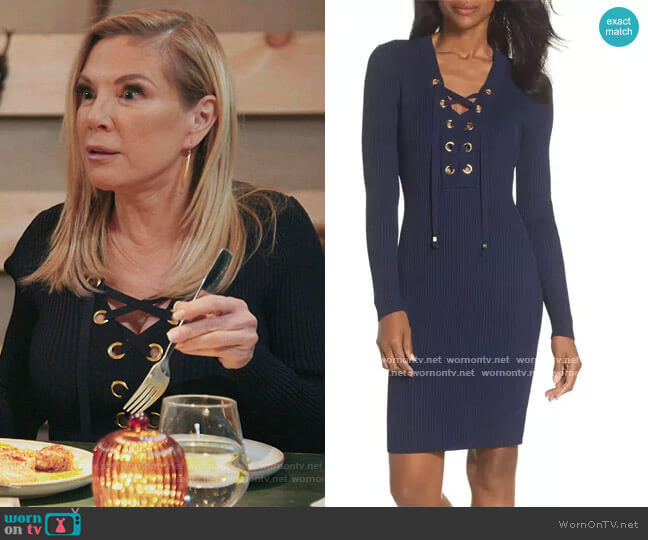 Michal Michal Kors Lace-Up Rib Sweater Dress worn by Ramona Singer on The Real Housewives of New York City