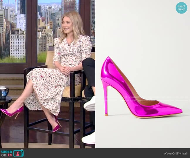 Gianvito Rossi Mirror Calfskin Stiletto Pumps worn by Kelly Ripa on Live with Kelly and Mark