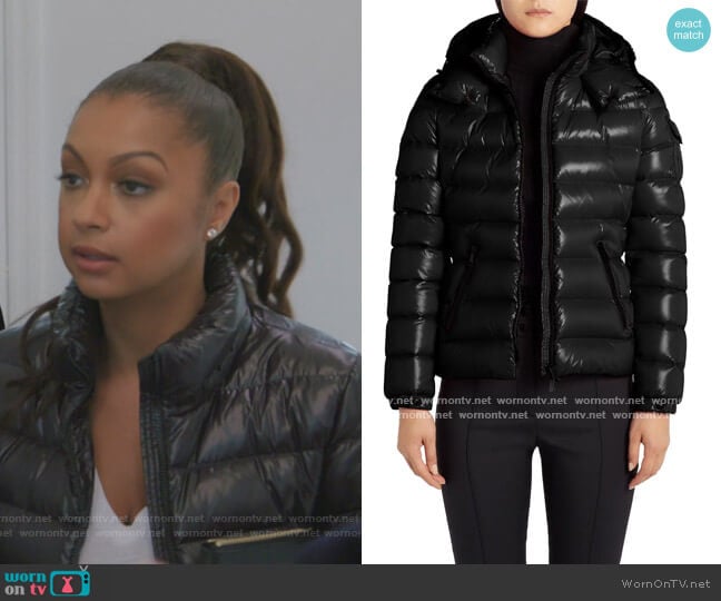 Moncler Bady Water Resistant Hooded Down Puffer Coat worn by Ebony K. Williams on The Real Housewives of New York City
