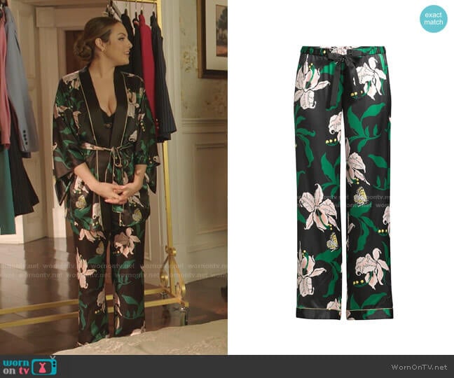 Morgan Lane Chantal Lily Print Pajama Pants worn by Fallon Carrington (Elizabeth Gillies) on Dynasty