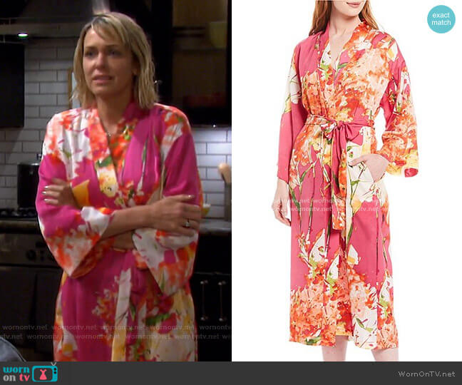 N by Natori Painted Bouquet Satin Long Wrap Robe worn by Nicole Walker (Arianne Zucker) on Days of our Lives