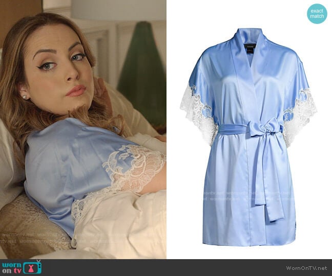 Natori Lace-Trim Satin Robe worn by Fallon Carrington (Elizabeth Gillies) on Dynasty