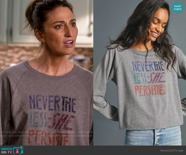 Novia Jonatan Nevertheless She Persisted Graphic Top worn by Dawn Solano (Sara Bareilles) on Girls5eva