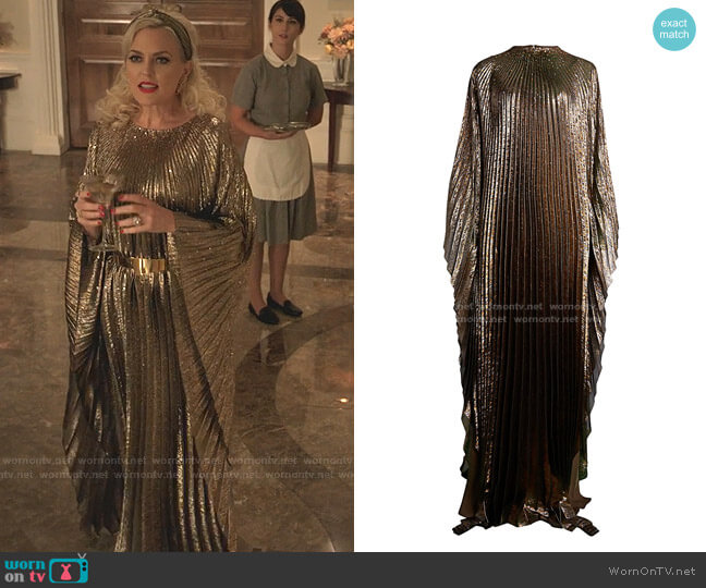 Oscar de la Renta Metallic Lamé Pleated Caftan worn by Alexis Carrington (Elaine Hendrix) on Dynasty