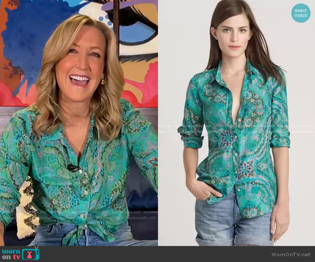 J. Crew Perfect Shirt in Casbah Paisley worn by Lara Spencer on Good Morning America