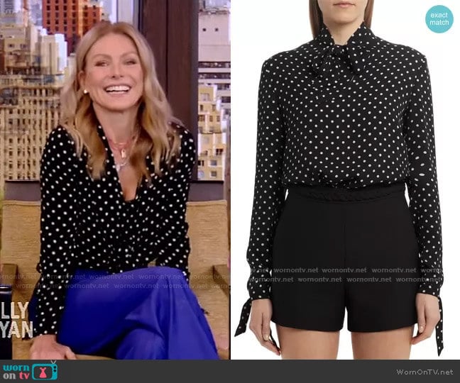 Valentino Polka Dot Silk Georgette Blouse worn by Kelly Ripa on Live with Kelly and Mark