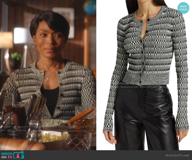 Proenza Schouler White Label Mini Geo Ribbed Cropped Cardigan worn by Athena Grant (Angela Bassett) on 9-1-1