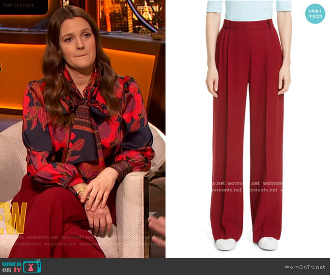 Rosetta Getty Pleated Wide Leg Wool Trousers worn by Drew Barrymore on The Drew Barrymore Show