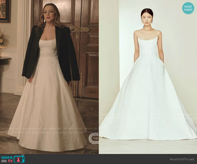 Charleston Radzimir Strapless Ballgown with Scooped Neckline worn by Fallon Carrington (Elizabeth Gillies) on Dynasty