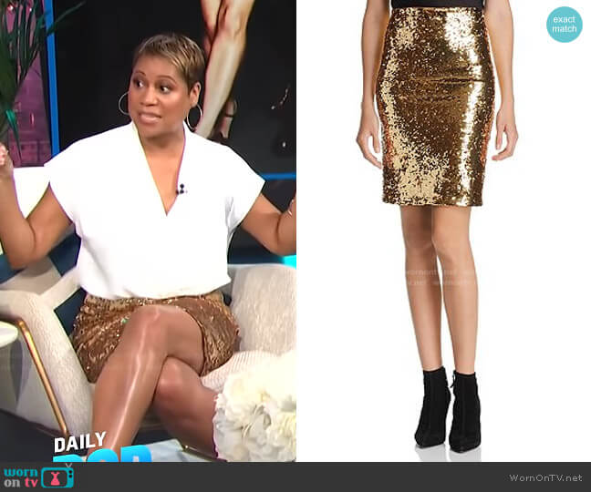 Alice + Olivia Ramos Sequin Pencil Skirt worn by Monique Kelley on E! News