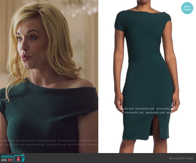 Reiss Lavinia Asymmetrical Ribbed Knit Dress worn by Kelly Anne Van Awken (Molly Burnett) on Queen of the South