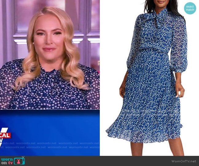 Rickie Freeman for Teri Jon Mini-Print Bow-Neck A-Line Dress worn by Meghan McCain on The View