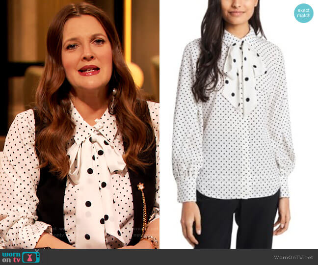 Riley & Rae Camille Bow Neck Blouse worn by Drew Barrymore on The Drew Barrymore Show
