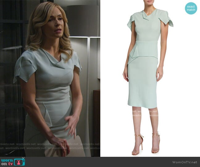 Roland Mouret Vernon Asymmetric Wool Crepe Sheath Dress worn by Amy Quinn (Lindsey Gort) on All Rise