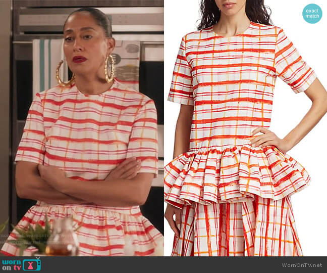 Rosie Assoulin Drop Waist Peplum T-Shirt worn by Rainbow Johnson (Tracee Ellis Ross) on Black-ish