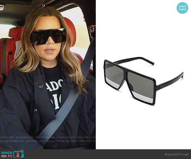 Saint Laurent 183 Betty Square Shield Sunglasses worn by Khloe Kardashian on Keeping Up with the Kardashians