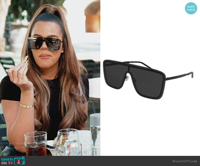 Saint Laurent Mask Shield Mirrored Sunglasses worn by Khloe Kardashian on Keeping Up with the Kardashians