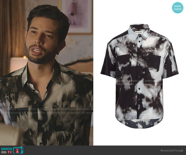 Saint Laurent Short-Sleeved Tie-Dye Silk Shirt worn by Sam Flores (Rafael de la Fuente) on Dynasty