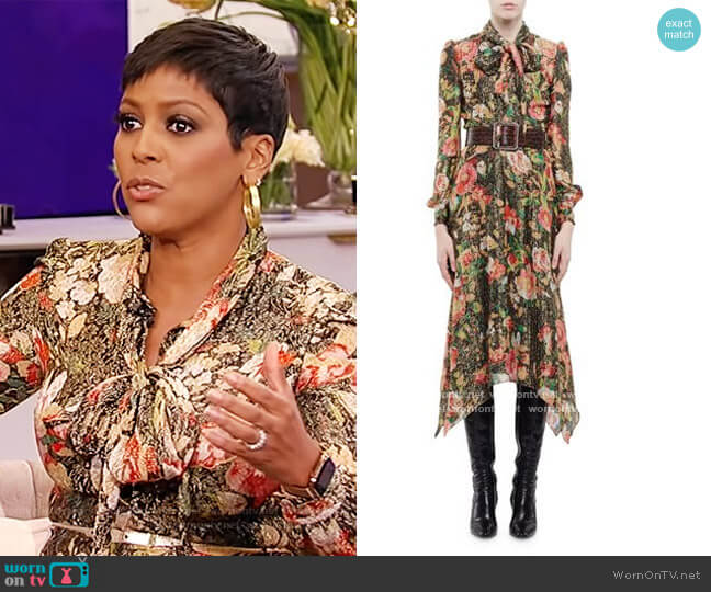 Saint Laurent Floral Print Tie Neck Dress worn by Tamron Hall on Tamron Hall Show