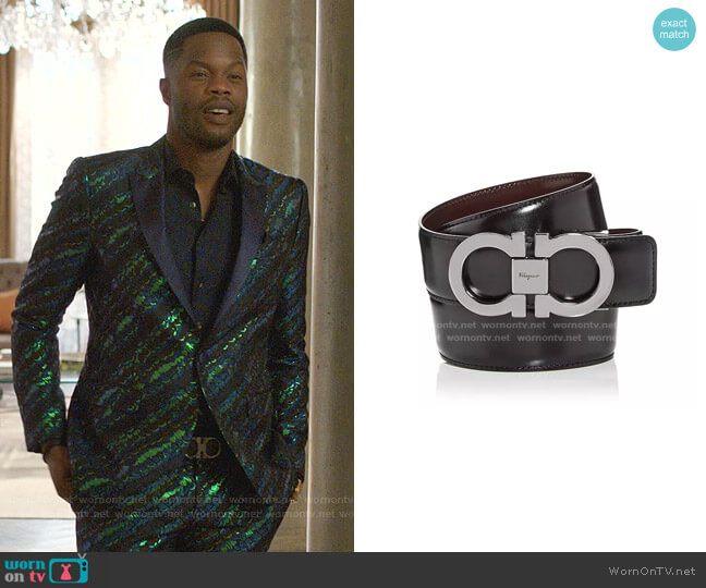 Salvatore Ferragamo Double Gancini Buckle Reversible Leather Belt worn by Jeff Colby (Sam Adegoke) on Dynasty