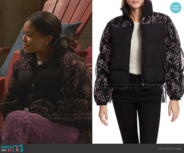 Sandy Liang Chambers Combo Fleece Jacket worn by Nia Baxter (Navia Robinson) on Ravens Home