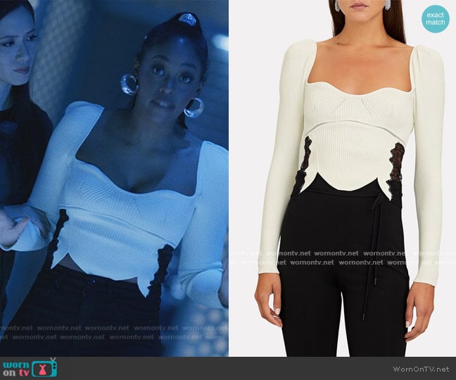 Self Portrait Lace-Trimmed Rib Knit Top worn by Anissa Pierce (Nafessa Williams) on Black Lightning