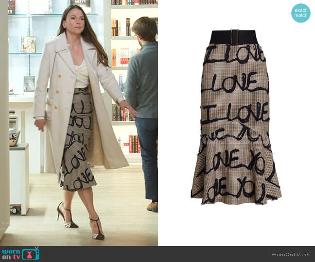 Silvia Tcherassi I Love You Houndstooth Mermaid Skirt worn by Liza Miller (Sutton Foster) on Younger