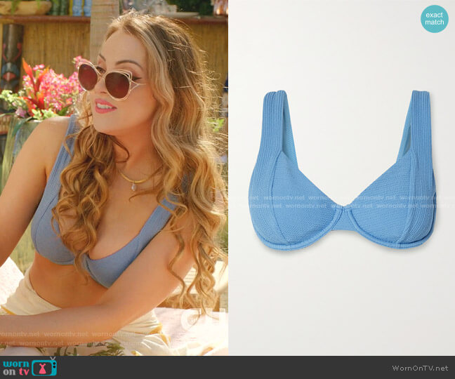Skin The Millie Seersucker Underwired Bikini Top worn by Fallon Carrington (Elizabeth Gillies) on Dynasty