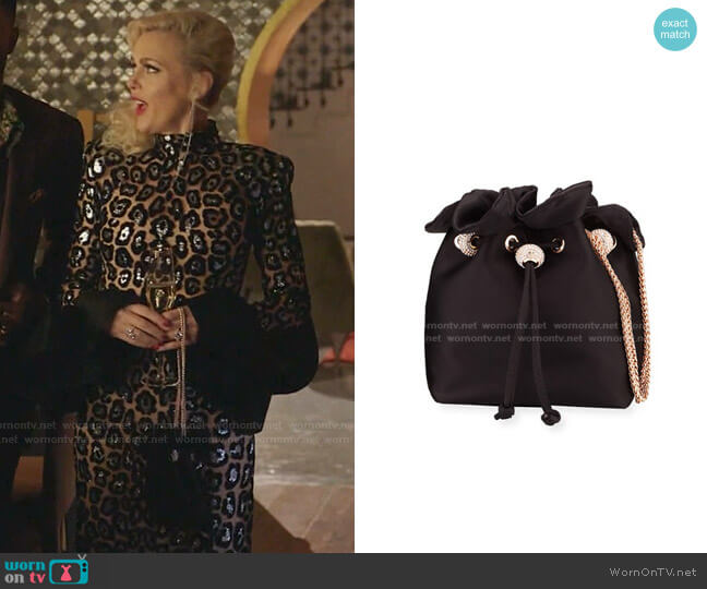 Sophia Webster Emmie Satin Drawstring Shoulder Bag worn by Alexis Carrington (Elaine Hendrix) on Dynasty