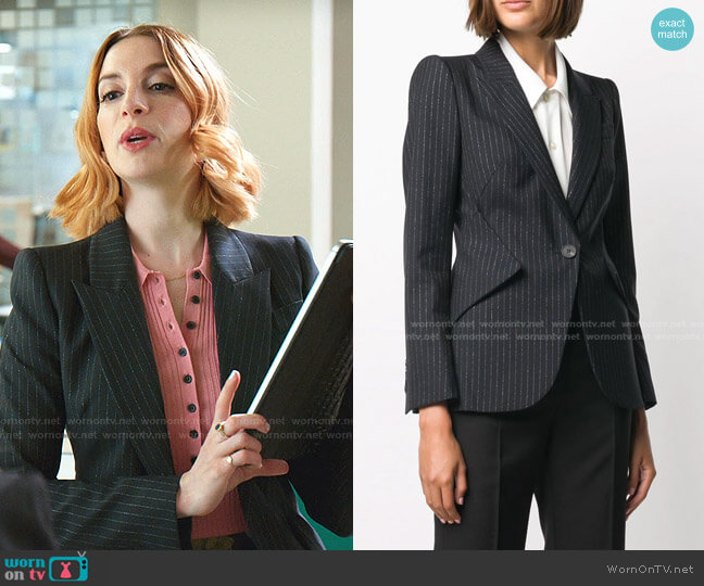 Alexander McQueen Tailored Pinstripe Blazer worn by Lauren (Molly Bernard) on Younger
