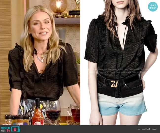 Zadig & Voltaire Talino Short Sleeve Silk Jacquard Top worn by Kelly Ripa on Live with Kelly and Mark