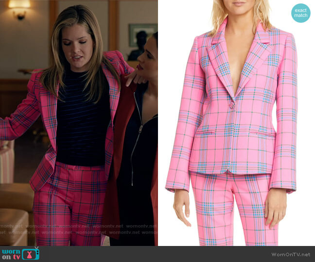 Tanya Taylor Waverly Pink Plaid Blazer worn by Sutton (Meghann Fahy) on The Bold Type