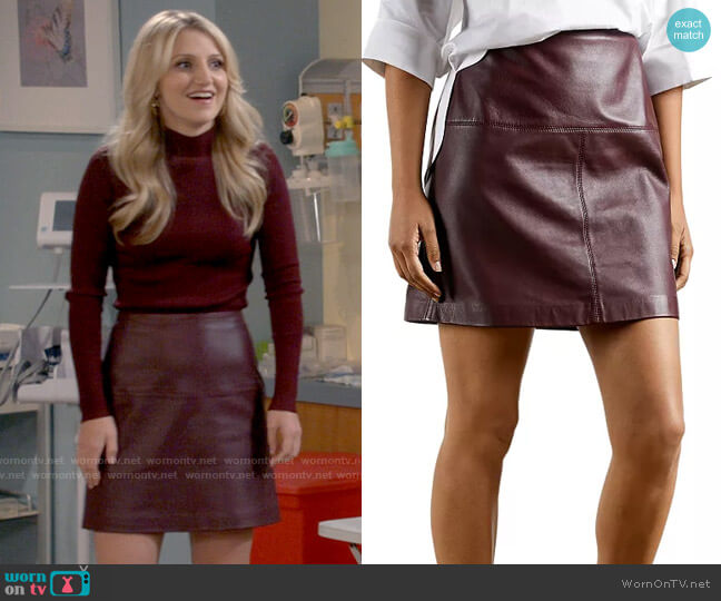 Ted Baker Valiat Leather Mini Skirt worn by Gina Dabrowski (Annaleigh Ashford) on B Positive
