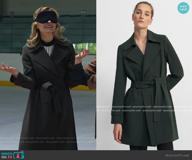 Theory Short Oaklane Trench Coat in Crepe worn by Amy Quinn (Lindsey Gort) on All Rise