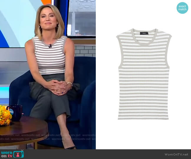 Theory Striped Ribbed Shell Top worn by Amy Robach on Good Morning America