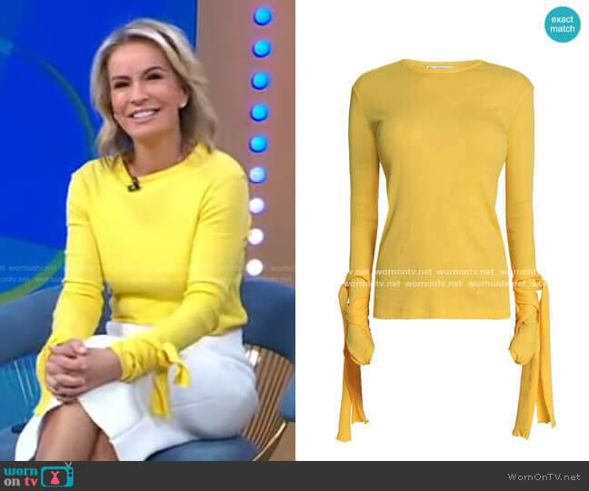 JW Anderson Tie-Detailed Ribbed Cotton-Jersey Top worn by Dr. Jennifer Ashton on Good Morning America