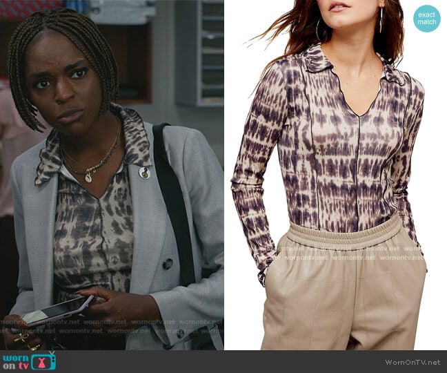Topshop Tie-Dyed Lettuce Collar Top worn by Vanessa Johnson (Samantha Marie Ware) on All Rise