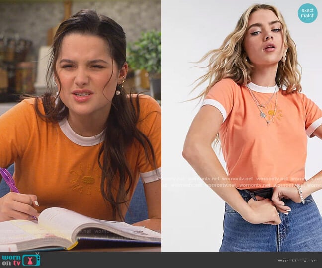 Topshop T-shirt in Orange worn by Lex (Jules LeBlanc) on Side Hustle