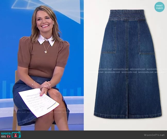 Frame Trapunto Denim Midi Skirt worn by Savannah Guthrie on Today