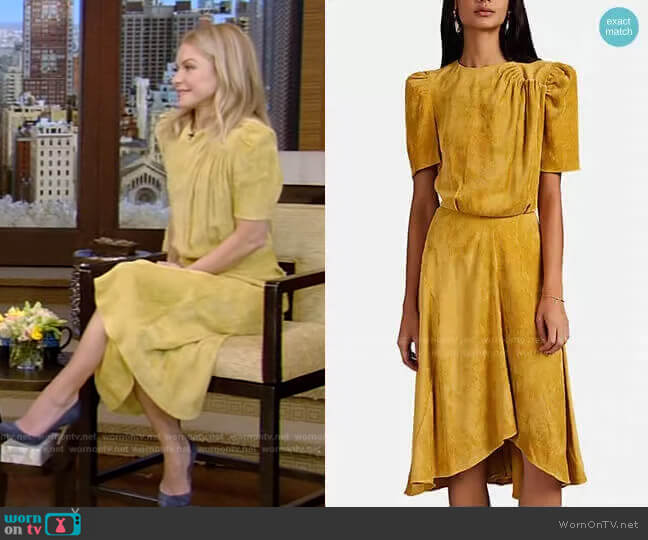 Isabel Marant Ulia Pleated Corduroy Dress worn by Kelly Ripa on Live with Kelly and Mark