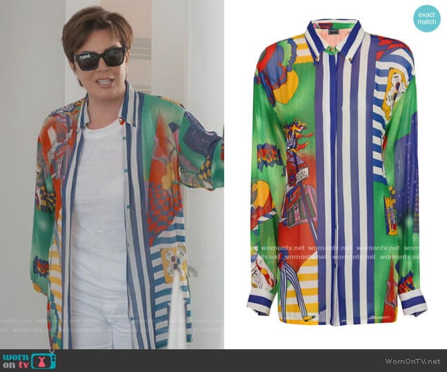 Versace Vintage Couture New York Jazz Shirt worn by Kris Jenner on Keeping Up with the Kardashians