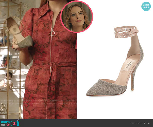 Valentino Garavani Glitter Pointed-Toe Ankle-Wrap Pump worn by Fallon Carrington (Elizabeth Gillies) on Dynasty