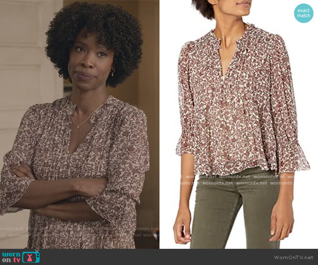 Velvet by Graham and Spencer Wilona Long Sleeve Ruffle Top worn by Grace James (Karimah Westbrook) on All American