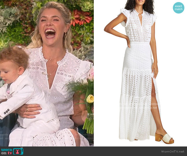 Veronica Beard Satori Eyelet Short-Sleeve Maxi Dress worn by Amanda Kloots on The Talk