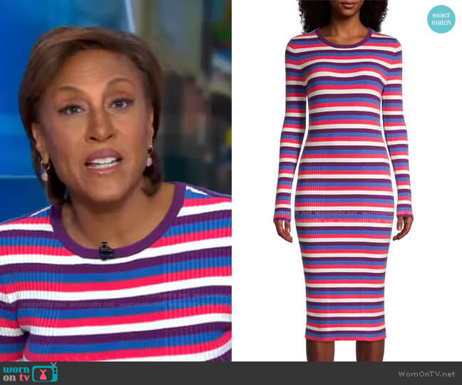 Victor Glemaud Striped Long-Sleeve Ribbed Dress worn by Robin Roberts on Good Morning America