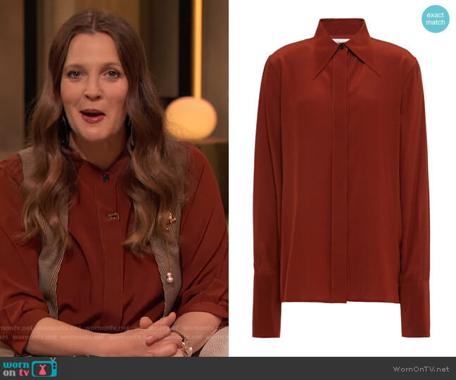 Victoria Beckham Silk crepe de chine shirt worn by Drew Barrymore on The Drew Barrymore Show