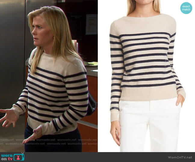 Vince Breton Boat Neck Stripe Cashmere Sweater worn by Sami Brady (Alison Sweeney) on Days of our Lives