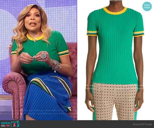 Wales Bonner Saint Ann Rib Short Sleeve Sweater worn by Wendy Williams on The Wendy Williams Show
