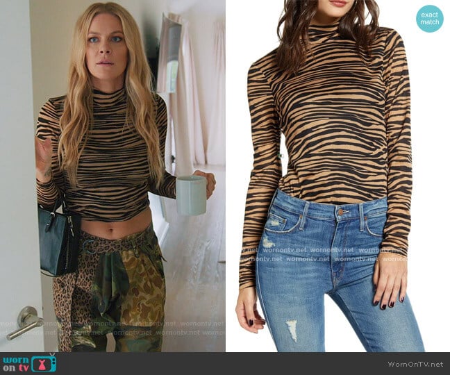 Wayf Jett Tiger Stripe Mock Neck Knit Top worn by Leah McSweeney on The Real Housewives of New York City