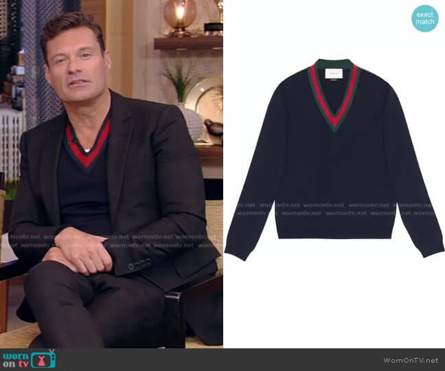 Gucci Wool V-Neck Sweater with Web